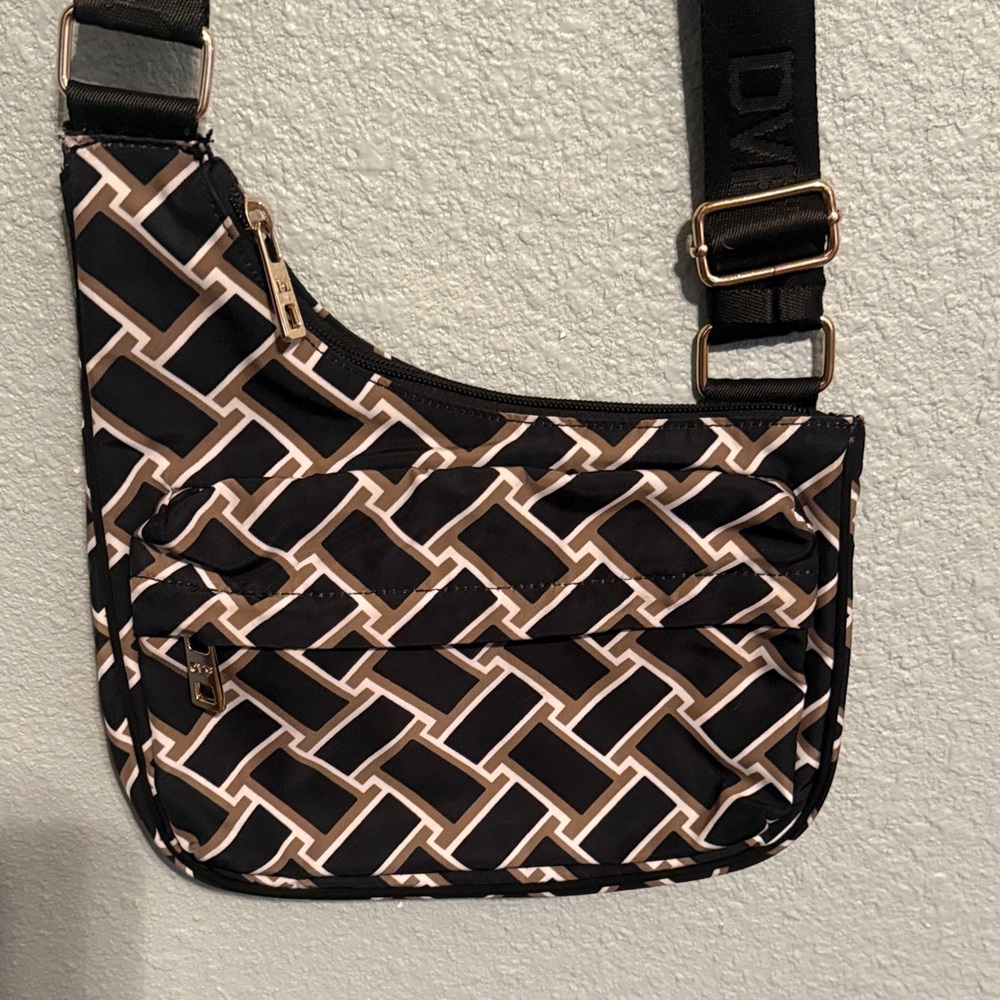 Diane von Furstenberg Black & Beige Patterned Crossbody Bag Nylon
